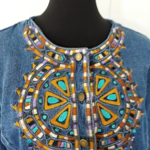 Vintage 80's Bob‎ Mackie Wearable Art  Denim Southwestern Embroidered Shacket - Picture 9 of 16